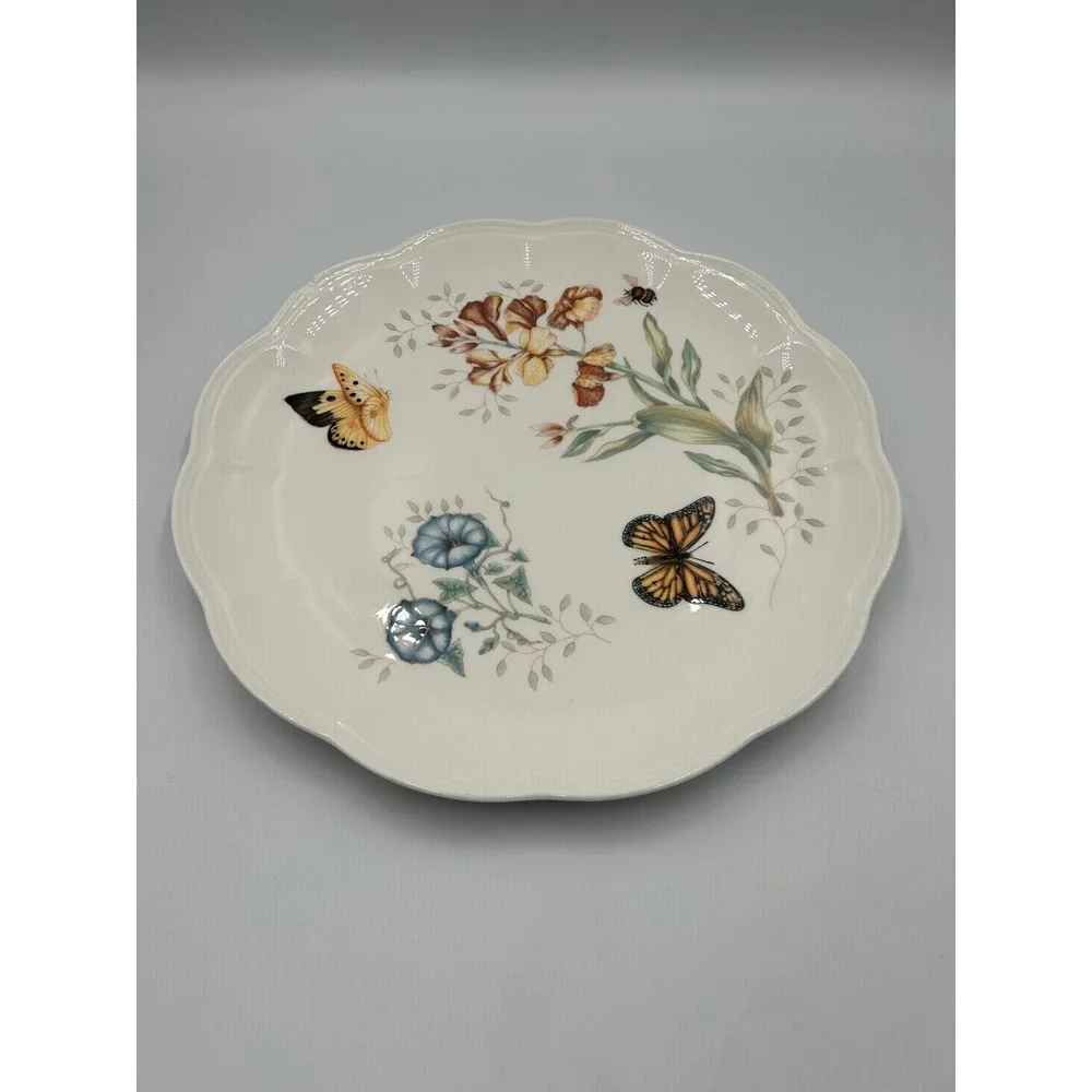 Lenox Butterfly Meadow Monarch Dinner Plate Scalloped Porcelain Floral 11 inches